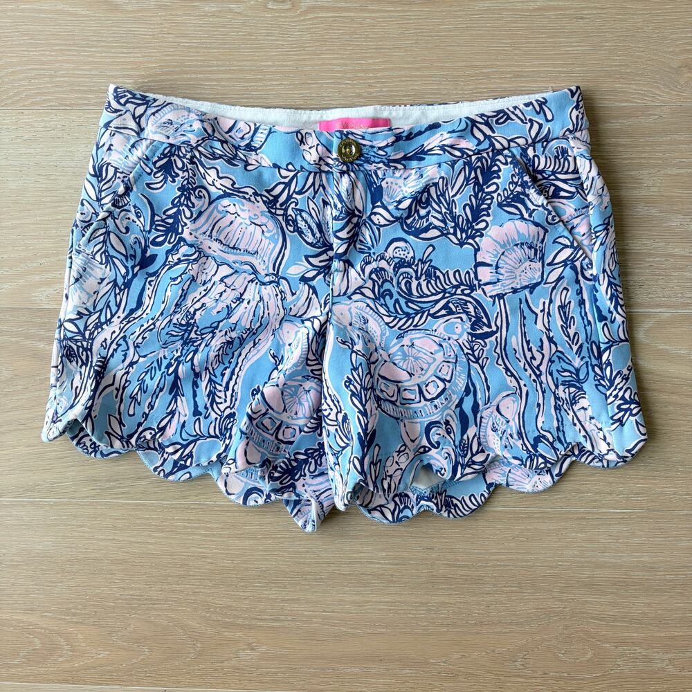 Lilly Pulitzer Buttercup Stretch Twill Shorts Spa Blue Jellies Be Jammin’ sz 8